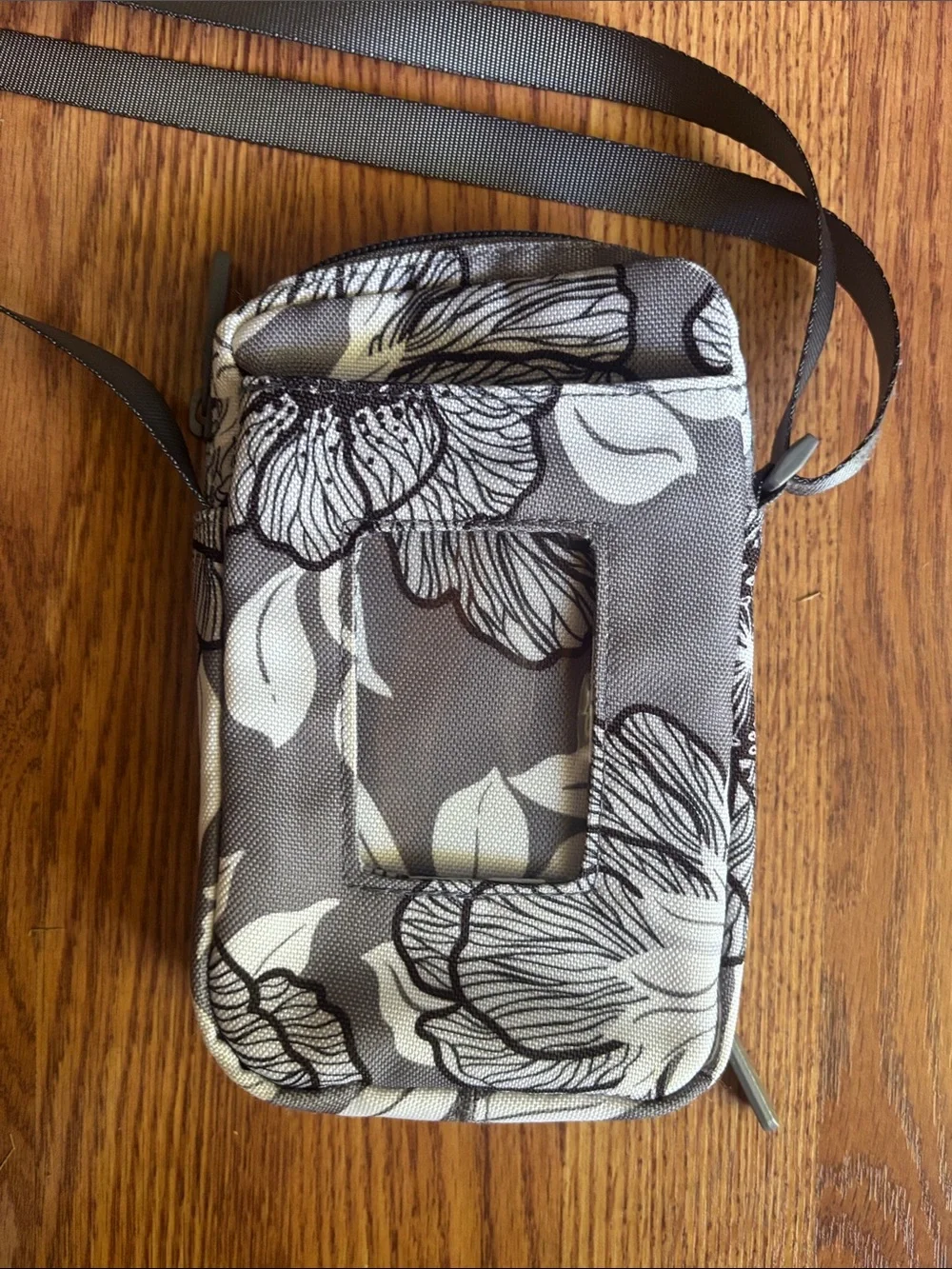 Vera Bradley Gray and White Floral Crossbody Phone Bag